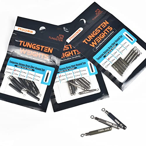 10 Pack Tungsten Skinny Drop Shot Weights, Pencil Sinkers with Round Eye for Free Rig & Finesse Bass Fishing, Drop Shot Rig Weights - color: Matte Black, size: 3/32oz - 10 Pack