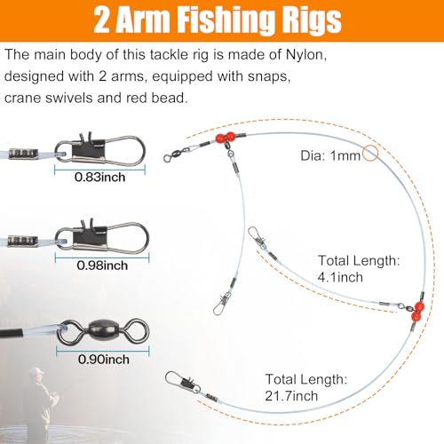 Fishing Leaders Saltwater Tackle Surf Fishing Rigs High Strength Fishing Wire Leader Line Rig with Swivels Snap for Lures Bait Hooks - color: Blue Nylon, style: 2 Arm, 12pcs