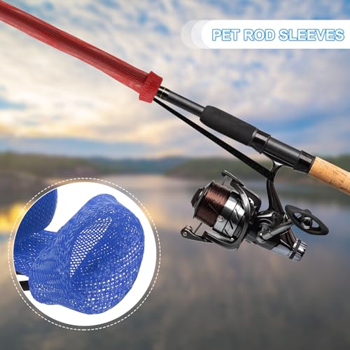 PATIKIL Rod Sock, Fishing Rod Sleeve Cover Braided Mesh Pole Protector Gloves Fishing Tools Flat End for Spinning Fishing Rod Fly Rod Ice Rod Casting Rod - color: Dark Blue, size: 67 Inch