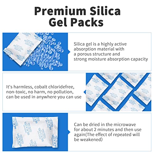 Absorbking Silica Gel Packets, 20 Gram 150 Packs Food Safe Moisture Absorbers, Desiccant Packs for Storage, Reusable Desiccant for Foods, Storage Bins, 3D Filaments, Electronics, Safes - size: 20g(150-pack)