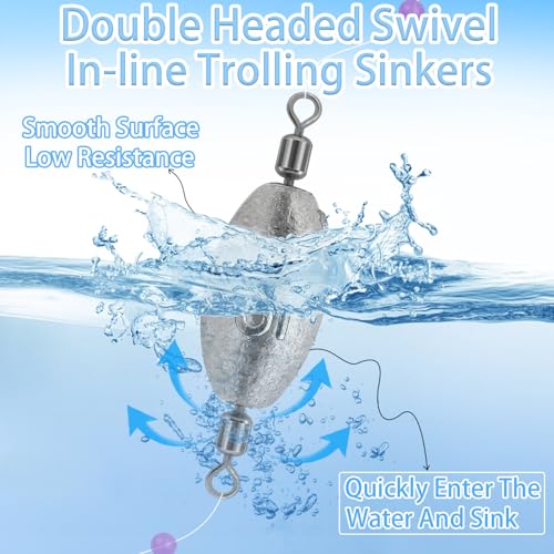 Fishing Weights Sinkers Inline Trolling Fishing Sinkers Egg sinkers with Inner Swivels Oval Drop Lead Fishing Weights for Saltwater Freshwater Fishing - size: 25pcs-mix