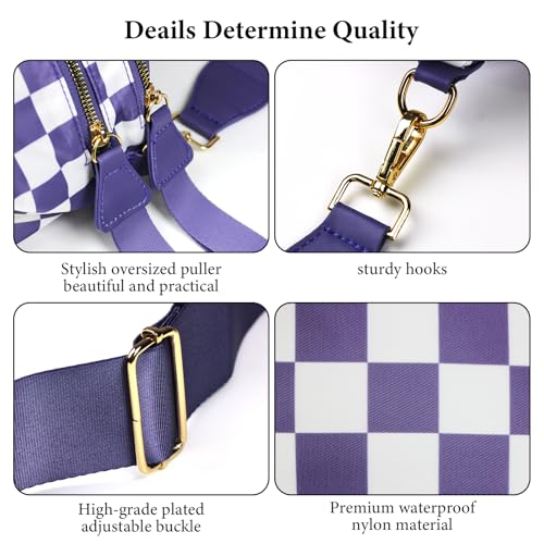 Crossbody Bags for Women, Checkered Bum Bag Crossbody, Spacious Nylon Shoulder Handbag Mom Bag (purple checkered) - color: purple checkered
