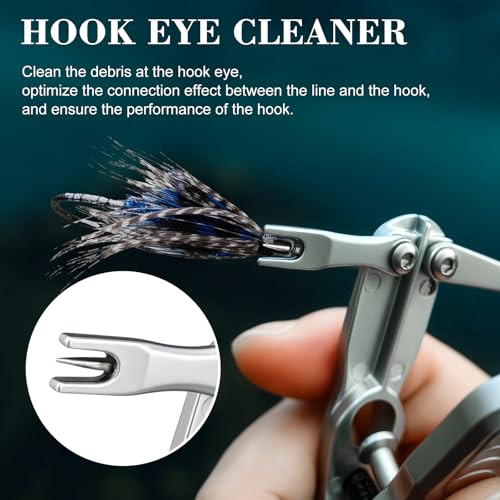 Portable 3-in-1 Fishing Line Cutter, Hook Eye Cleaner & Knot Tying Tool, Stainless Steel Braided Line Scissors for Monofilament & Fluorocarbon Lines with Retractable Zinger