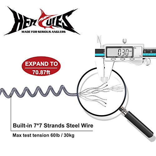 HERCULES M4 Fishing Lanyard, Fishing Pole Tether, Kayak Paddle Leash, Heavy Duty Retractable Coiled Lanyard for Fishing, Rods, Pliers, Boating, Paddles, Kayak - color: Pack of 2 Grey, 17.7"