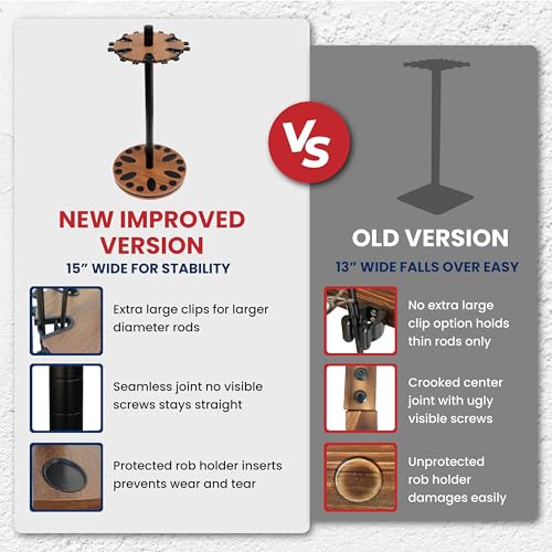 Rush Creek Creations Fishing Rod Holder - 360 Spinning Rack for Garage Organization and Storage, Pole Holder for Reels, Gear, Accessories, Tackle Box - color: Dark Walnut, style: 24 Spinning