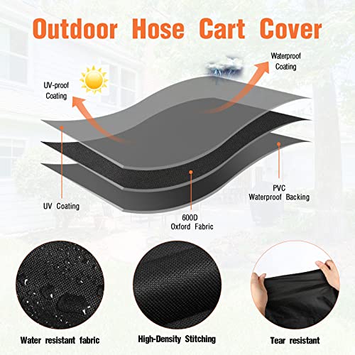 Garden Hose Reel Cart Cover, 600D Outdoor Hose Cart Covers for outside, Waterproof Anti-UV Hose Reel Cover, All Season Protection-30.3"L x26.3"Wx 35"H - size: 30.3"L x26.3"Wx 35"H
