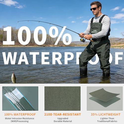 Fishing Waders for Men & Women, Waterproof 2-Ply Nylon/PVC Chest Wader with Boots for Outdoor Sizes 4-13 Bootfoot - color: Green, size: US-M12