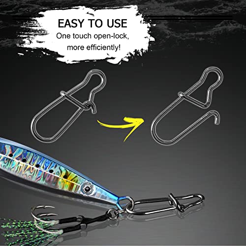 AMYSPORTS High Strength Fishing Snap Clip Duo Lock Snap Swivel Stainless Quick Change Fishing Snaps Solid Black Nickel 26lb-220lb - size: Size0（26lb）100pcs
