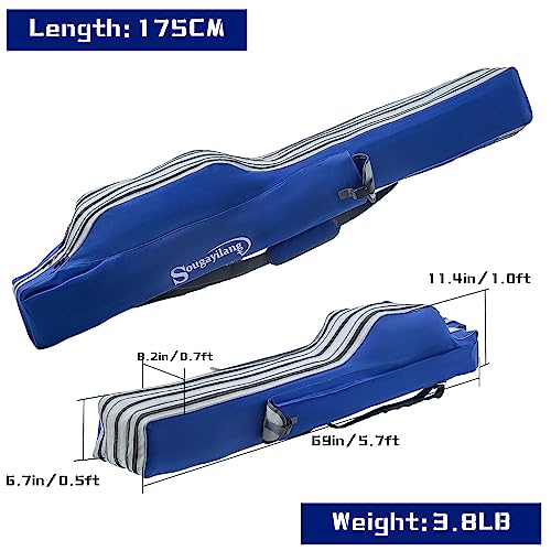 Sougayilang Fishing Rod Bag - 3 Layer Organizer Case for Travel - 170cm/69in - color: Length: 170cm/69in