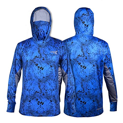 KastKing Men's Hoodie Shirt UPF 50 Long Sleeve Fishing Shirt UV Protection Shirt - color: L:blue Patriot With Neck Gaiter, size: XX-Large