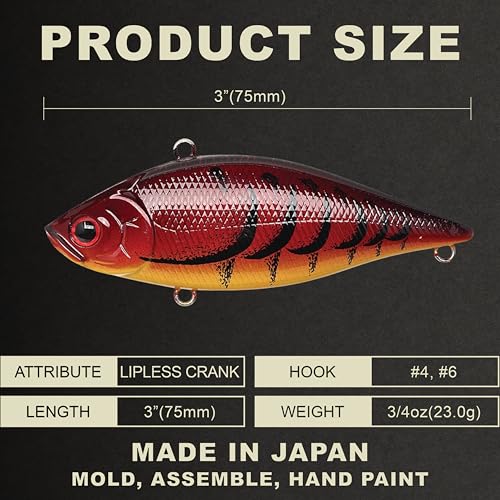 LUCKY CRAFT LV 500 MAX Freshwater Fishing Lures, Sinking Lipless and Long-Casting Crankbait, 3 Inch Vibration Rattle Bait, Perfect Fishing Gear for Tackle Box and Accessories - color: 070 Spring Craw
