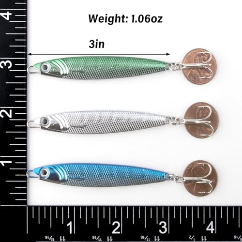 Dr.Fish Fishing Jigs Jigging Spoon Saltwater Fishing Lure Casting Metal Spoon Surf Fishing Mackerel Striper Lures Stinger Bluefish Vertical Diamond Jig - color: Green, size: 1oz-3 Pieces
