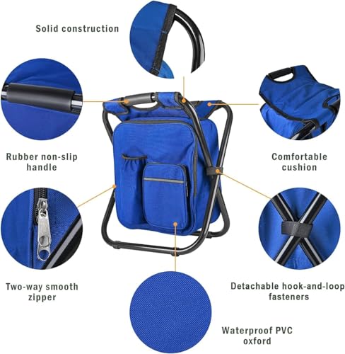 Kikerike Backpack Stool Cooler Chair Heavy Duty 300 LBS Max Load Portable Lightweight Stool Backpack Folding Fishing Cooler Seat for Camping Hunting Fishing - Dark Blue - color: Dark Blue