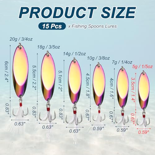 Fishing Spoons Lures, Metal Saltwater Treble Trout Lures Jigging Spoon with Treble Hooks Spinner Baits for Freshwater - color: Colorful, size: 5g / 1/5oz