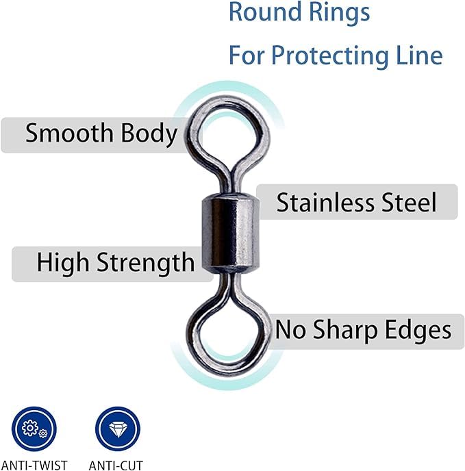 Fishing Rolling Swivels Ball Bearing Swivel Snap Connector,Stainless Steel Black Nickel Bearing Swivels Hook line Connector for Saltwater Freshwater Test 29-282lb - size: 1/0-125lb-50pcs