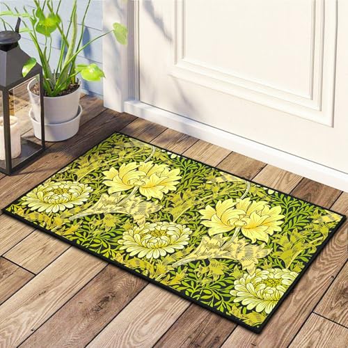Vintage Floral Doormat Outdoor Welcome Entrance Doormat Front Back Door Inside Outside Entryway Rug Elegant Non Slip Retro Door Mat Indoor Washable Floor Mat for Patio Porch Home Decor - color: Floral Leaf