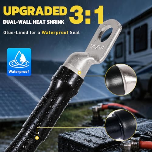 haisstronica 120PCS Tinned Copper Wire Lugs Kit,60PCS AWG 0 00 000 0000 Heavy Duty Battery Cable Lug Ends Ring Terminal Connectors,Electrical Eyelets with 60PCS 3:1 Heat Shrink Tubing - color: Tinned Copper, size: 120 PCS