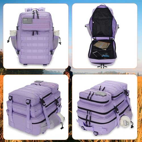 Lovelinks21 25L Tactical Backpack for Men and Women Military Backpack Small Assault Pack Molle Backpack Bug Out Bag Travel Rucksack Daypack (Light Purple) - color: Light Purple