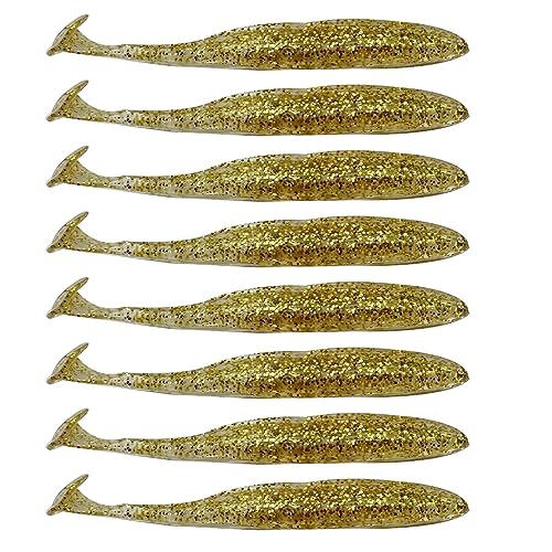 50Pcs 9.5cm Soft Plastic Paddle Tail Swimbaits Lures for Trout Redfish Bass Panfish Walleye Soft Fishing Lure Baits KIt - color: Golden-50pcs