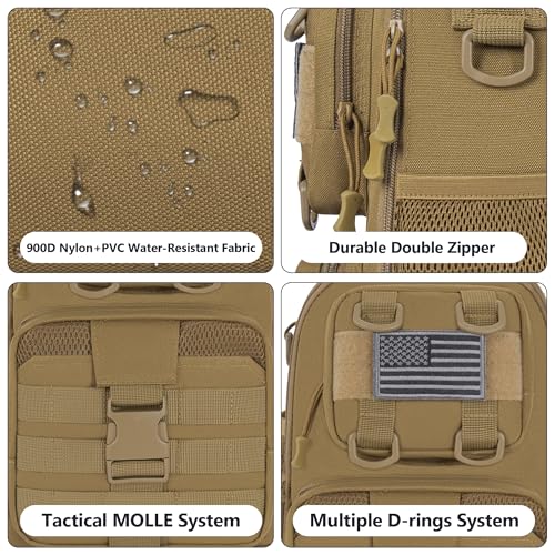 GMAK Fishing Backpack Tackle Sling Bag, Tactical Fishing Tackle Backpack with Rod & Gear Holder, Lightweight Outdoor Water-Resistant Tackle Gear Pack Shoulder Bags for Men Women, Khaki - color: Khaki, size: Standard, style: Sling Backpack