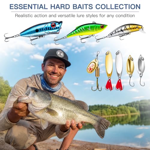 WITOROR Fishing Lures, Tackle Box with Tackle Included, Crankbaits, Soft Plastic Baits, Hooks, Weights & Fishing Accessories, Freshwater Fishing Gear Kit for Bass, Trout, Walleye & Beginners - size: 144pcs Standard Kit