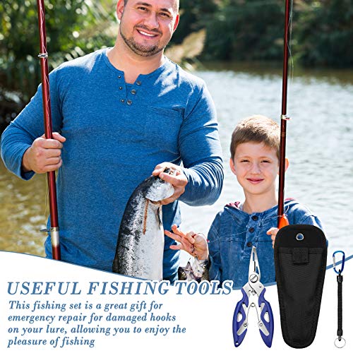 Skylety 200 Pcs Fishing Stainless Steel Split Rings, 50 Treble Hooks, Lure Tackle Connector Fishing Pliers, Fish Lanyard and 876 Lure Eyes for Tackle Fish - color: Blue