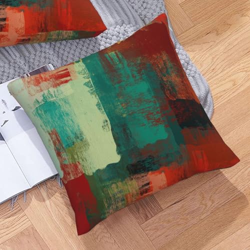 Abstract Teal Throw Pillow Covers Green and Orange Square Pillow Cases 18x18 Inch Set of 2 Messy Rust Painting Outdoor Decorative Pillowcase Cushion Cover for Couch Sofa - color: Green Red, size: 18" x 18" (Pack of 2)