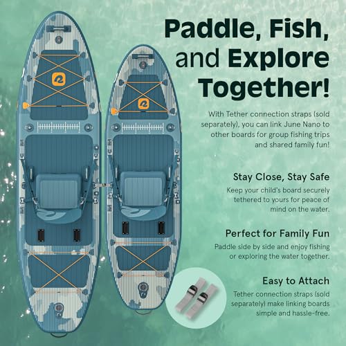 Retrospec June Nano Kids Inflatable Fishing Paddle Board SUP Kayak: 9'6" Hybrid Paddleboard with Rod Holders, Removable Seat - Lightweight Portable Youth Fishing Board - color: River Rock Legacy
