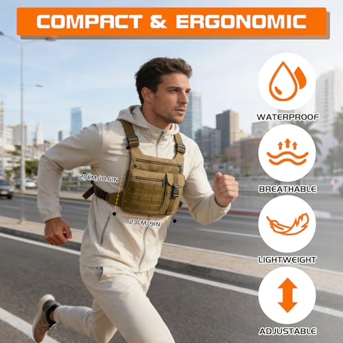 KINGSLONG Running Vest, Chest Bag for Men, Chest Pack, Hiking - color: A-Brown