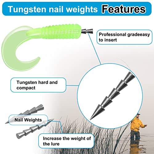 Bass Fishing Tungsten Nail Weights, Tungsten Fishing Sinker Weights Worm Insert Weight for Bass Wacky Rigs Fishing