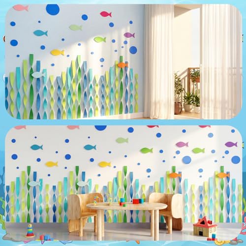 Colarr 43 Pcs Under The Sea Classroom Wall Decorations Set, Back to School Ocean Theme Birthday Party Supplies Crepe Paper Streamer Colorful Fish Cutout for DIY Craft Prop Bulletin Board Decor