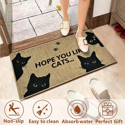 Black Cat Welcome Doormat Outdoor Funny Cat Entryway Rug Cute Animal Carpet Mat Modern Inside Outside Non-Slip Doormat Indoor Washable Floor Mat for Patio Hallway Home Decor - color: Cat