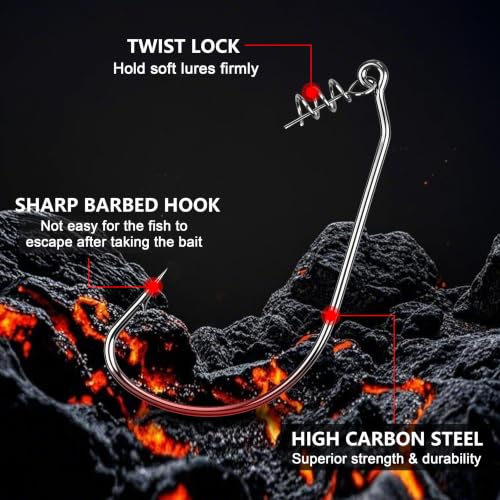 Swimbait Hooks Twist Lock Fishing Hook, 30pcs Worm Hooks with Centering Pin | Weedless Hooks, For Soft Plastic Lures, Bass Hooks, Unweighted Twistlock Hooks, Size 1/0 2/0 3/0 4/0 5/0, Freshwater Hooks - color: 2/0-30pcs