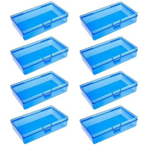 Goodma 8 Pieces Rectangular Plastic Organizer Storage Box, Blue | 135 x 80 x 30 mm, Hinged Lids, Empty Mini Containers, For Small Items and Craft Projects - color: Blue, size: 135 x 80 x 30 mm