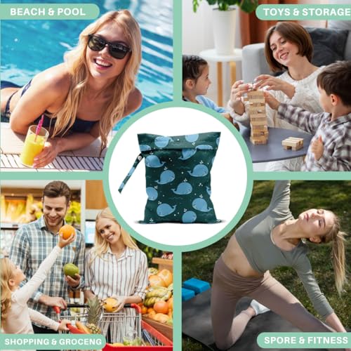 2-Pack Reusable Wet Bags, Fish & Marine Animal Pattern Wet Dry Pouch for Outdoor Daily Carrying - color: Fish20