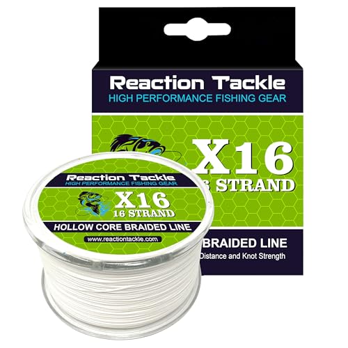 Reaction Tackle Hollow Core Braided Fishing Line - 16 Strand Splice Ready Braid for Knotless Leader Connections, Freshwater and Saltwater Trolling and Offshore - color: White, size: 80 Lb (2500 Yards)