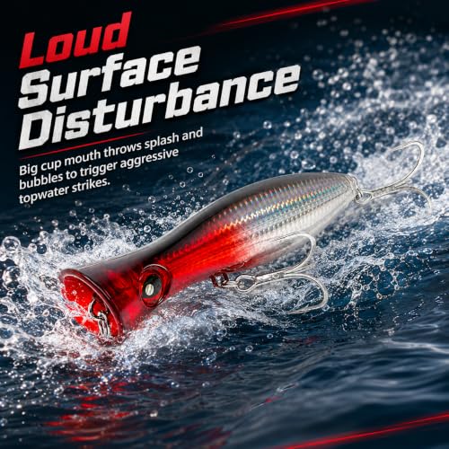 6.2 Inch 2.73 oz Saltwater Topwater Popper Fishing Lures with 3/0 4X Strengthened BKK Treble Hooks, Through-Wire for Strength & Durability, Target GT, Tuna, Sea Bass, Marlin - color: B1-2.73OZ-6.2''