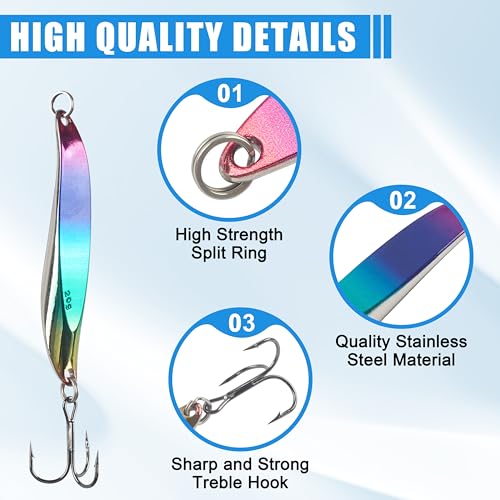 Fishing Spoons Lures Kit, 5PCS Metal Jigging Spoons Casting Trolling Spoons Pike Spoon with Treble Hooks for Bass Trout Pike Tuna Salmon Walleye Crappie Freshwater Saltwater Fishing - color: TypeB, size: 3/4OZ