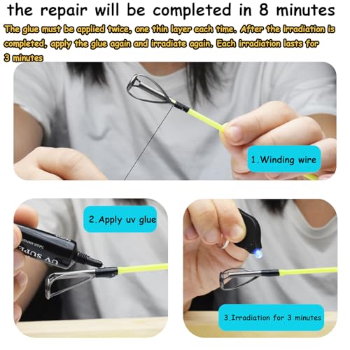 Stainless Steel Surf Fishing Rod Tip Tops Replacement Rapair Kit | 10pcs Premium High Quality Heavy Duty Saltwater Small Medium Large Size Spinning & Casting UV Gule Light - color: UV-EUCRTST -D