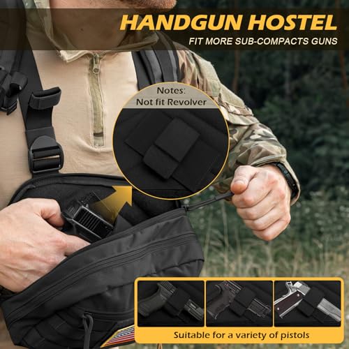 Tactical Chest Pack Bag Molle EDC Pouch Bag with CCW Compartment Adjustable Strap Workouts Fishing Hunting - color: Black