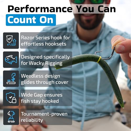 Harmony Fishing - Razor Series Wacky Weedless WG Hooks - The Ultimate Bass Fishing Hooks for The Wacky Rig & Neko Rig - style: Size 1/0 (25 Pack)