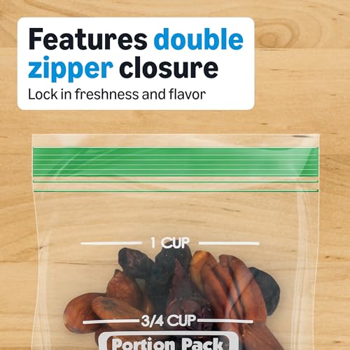 Amazon Basics Portion Snack Bags, Double Zipper Seals in Freshness, 3.5" x 5.9", 100 Count - size: Portion (100 Count) (Pack of 1)