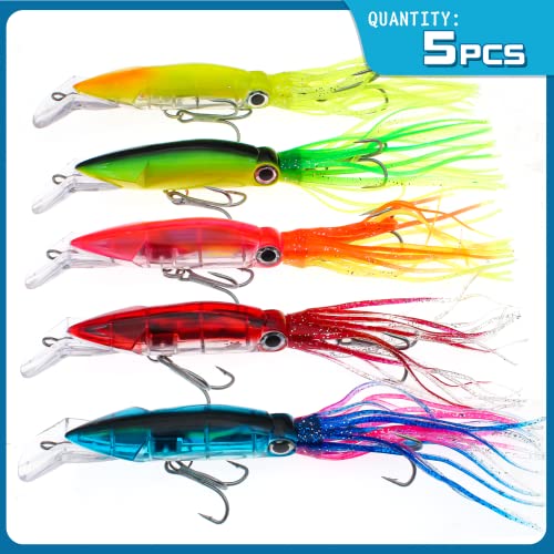 Squid Swimbait Fishing Lures - Tail Octopus Jig Head Glow Soft Plastic Lures - Trout Bass Fishing Baits Kit - color: A-octopus fishing jig 5pcs 5.51in/1.41oz