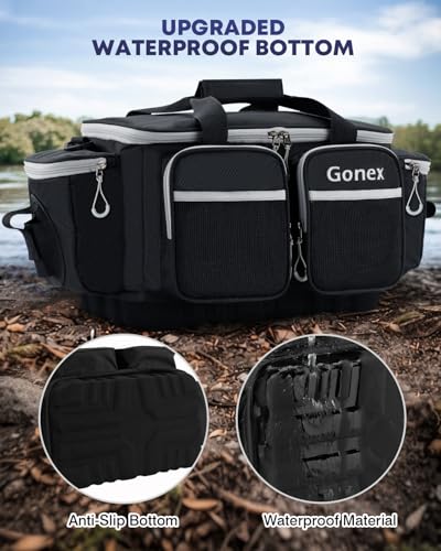 Gonex Fishing Tackle Bag, Water-Resistant Polyester Material Fishing Tackle Storage Bag with Padded Shoulder Strap and Non-Slip Base Suitable for 3600 3700 Tackle Box