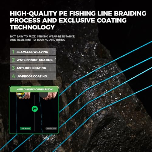 9KM DWLIFE Braided Fishing Line 8LB-120LB Dyneema Fishing Line, Zero Stretch & Anti-Bite Coating for Freshwater/Saltwater Fishing 4/8 Strands - color: Multicolor, size: 150m（164Yards)-12lb(4 Strands)