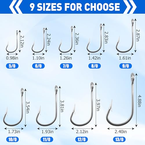 Large Giant Shark Fishing Hooks Saltwater,12pcs Forged Alligator Tuna Hooks Big Game Stainless Steel J Fish Hooks Extra Strong for Shark Swordfish Tuna Catfish 5/0-13/0 - size: 13/0-12Packs