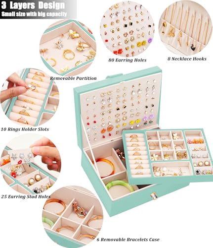 QBestry Girls Jewelry Box for Earrings Jewelry Organizer Box Teen Girls Earrings Organizer Jewelry Box Earring Holder Organizer Stud Earring Box for Girls Womens Jewelry Case Organizer Teal - color: Teal, size: Medium