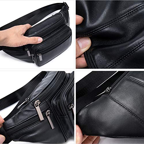 Genuine Leather Fanny Pack Men Women Multi-Pockets sling Waist Bag For Travel Sports Hiking Cycling Fishing Running Black Small - color: Black, size: Small