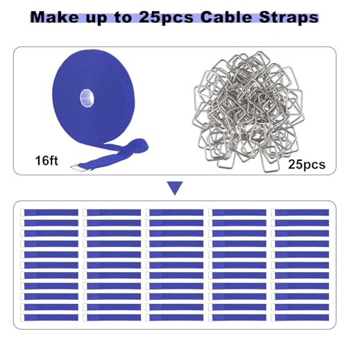 YMCRLUX 1"x16ft Hook and Loop Straps with 25 Metal Buckles, Adjustable Fastening Cable Straps, Cut-to-Length Cinch Strap, Reusable Nylon Securing Cord Ties for Organizer or Storage, 1 inch Wide,Blue - size: 1in x 16ft Blue
