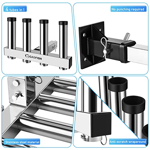 Stainless Steel Hitch Fishing Rod Holder, GADFISH Hitch Mount Rod Holder, 4 Link Tube for 2" Hitch Receivers with Quick Release Pin,Truck Adjustment Fishing Rod Rack, Fishing Pole Holder